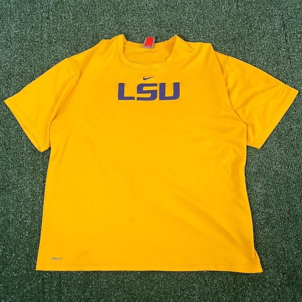 Nike LSU Tigers Dri-FIT T-Shirt Mens Large Yellow Purple Vintage Tag 0154